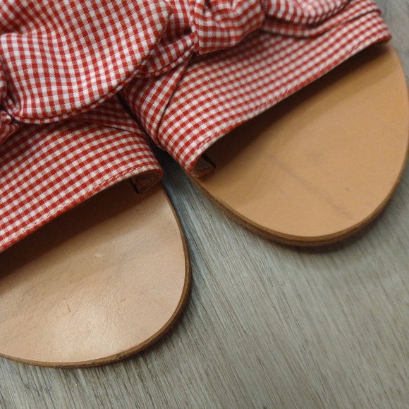 Ancient Greek Sandals Taygete Bow Red White Gingham Bow Slide Sandals. Size 41 - Picture 2 of 5
